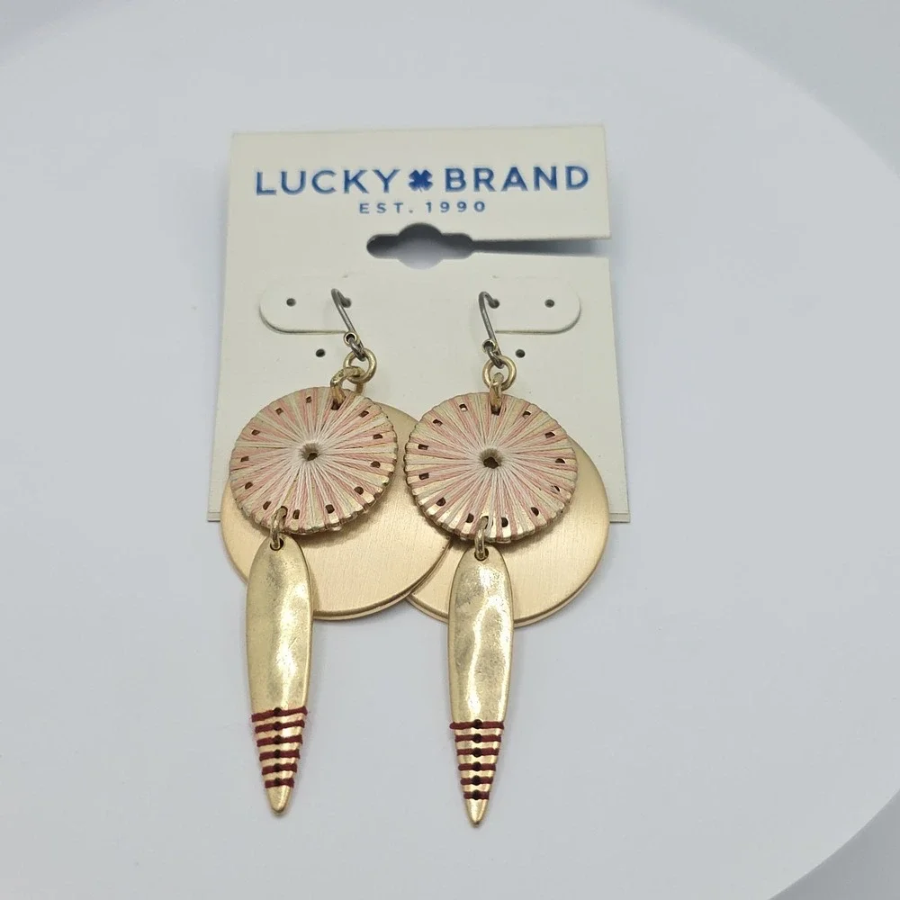 New! LUCKY BRAND  African Motif Earrings Mixed Metal Thread Wrapped Tip MSRP $39